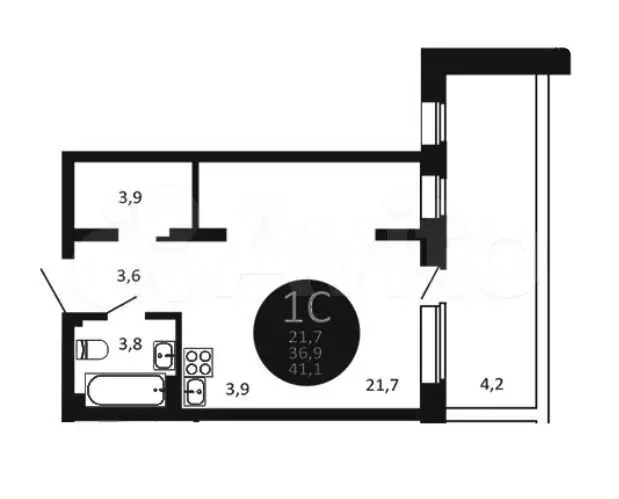 Квартира-студия, 41,1 м, 2/22 эт. - Фото 0