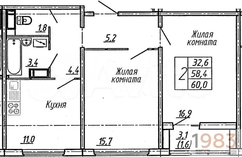 2-к. квартира, 60 м, 11/20 эт. - Фото 0