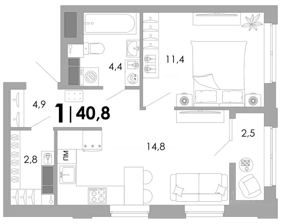 1-к кв. Владимирская область, Владимир Уно жилой комплекс (40.8 м) - Фото 1