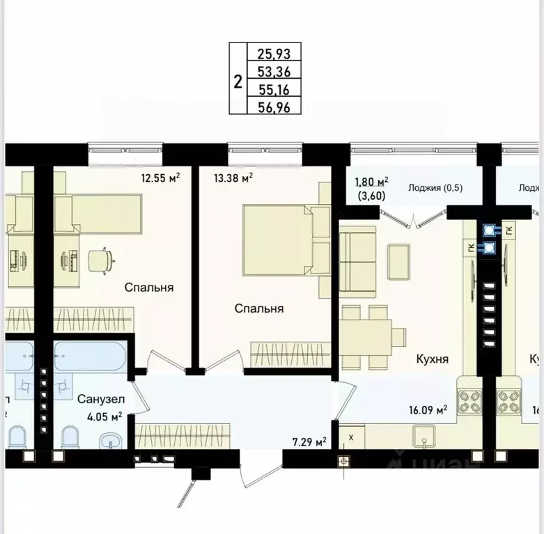 2-к кв. Калининградская область, Калининград ул. Сержанта Мишина, 83к2 ... - Фото 1