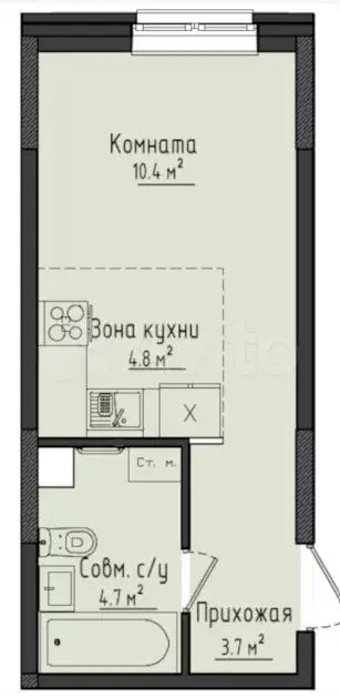 Квартира-студия, 24 м, 1/10 эт. - Фото 0