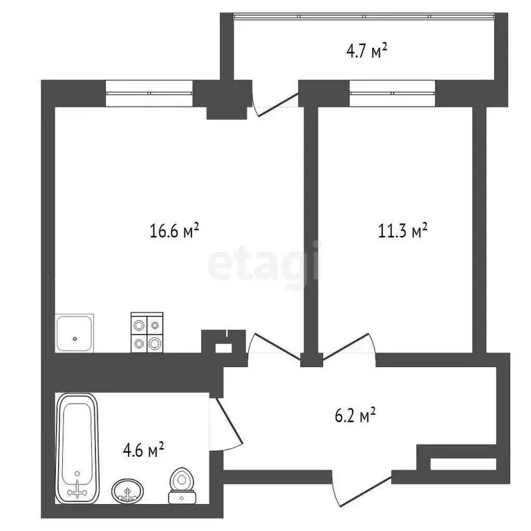 1-комнатная квартира: Тюмень, улица Константина Посьета, 4к1 (38.7 м) - Фото 1