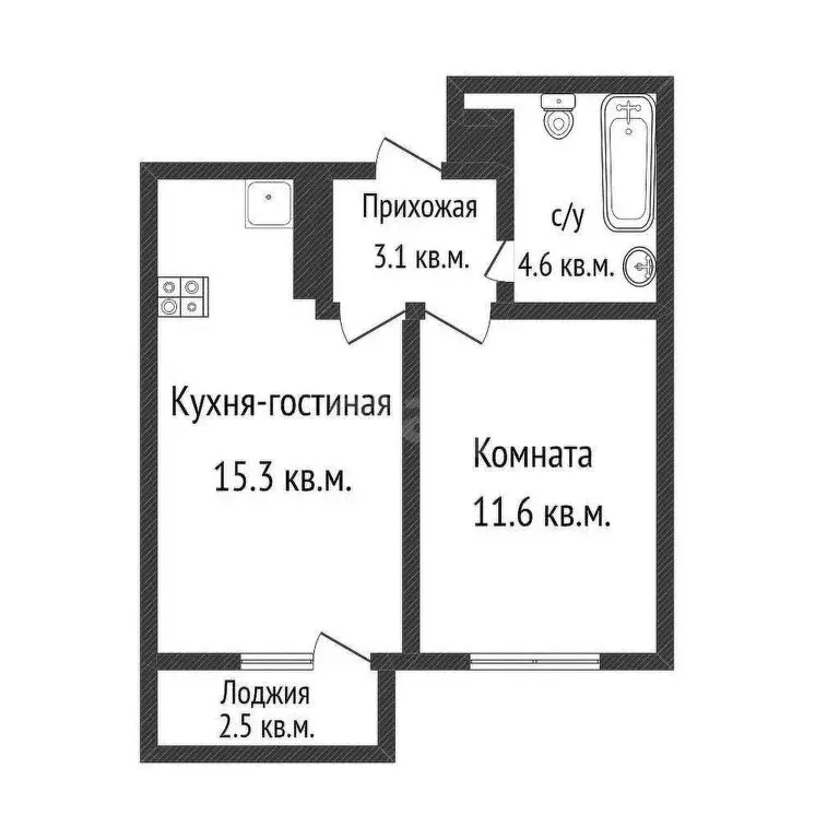 1-комнатная квартира: Краснодар, улица Лётчика Позднякова, 2к16 (34.6 ... - Фото 2