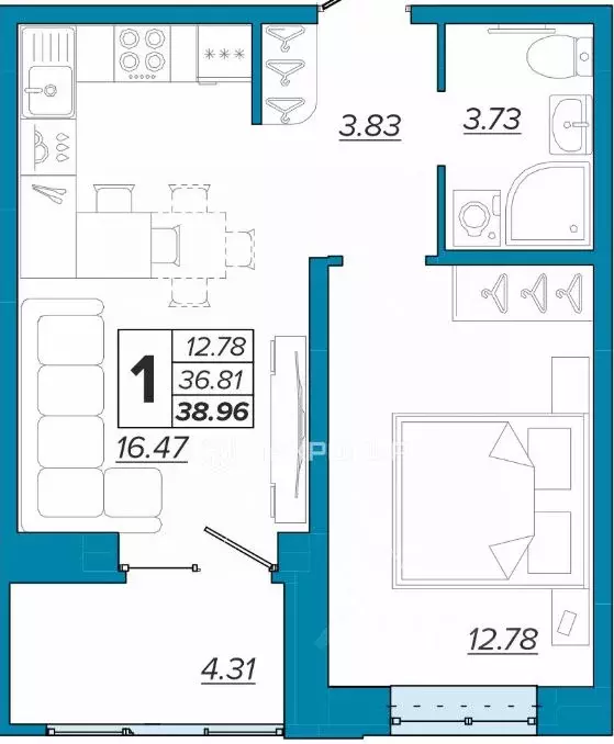1-к кв. Брянская область, Брянск Московский мкр, 28 (38.96 м) - Фото 1