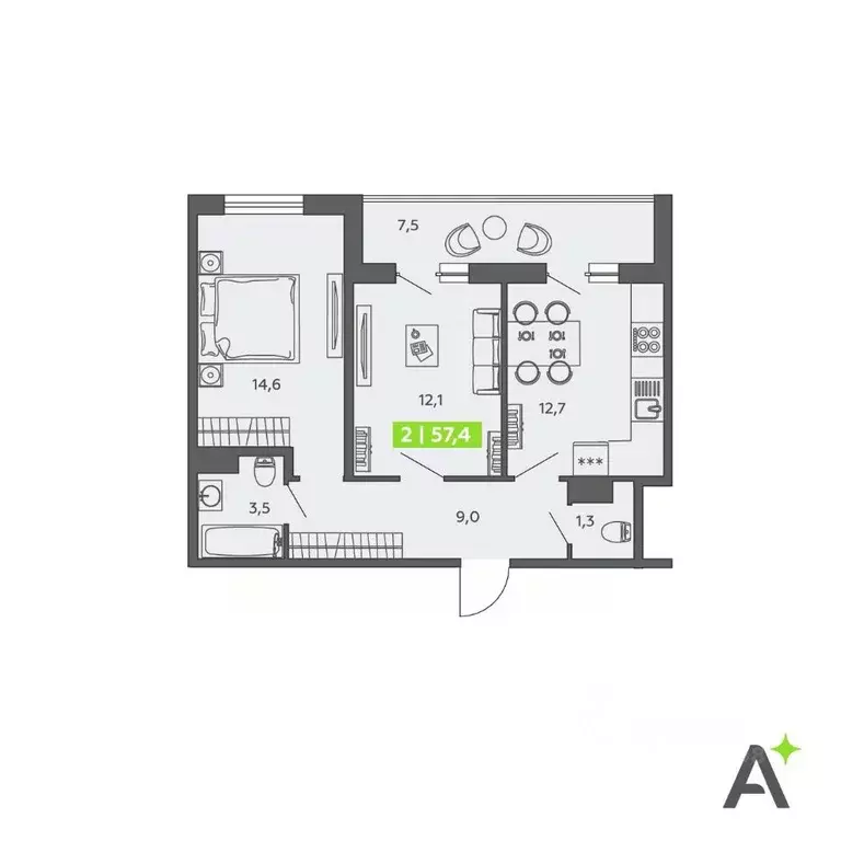 2-к кв. Санкт-Петербург ул. Чирикова, 5 (57.4 м) - Фото 1