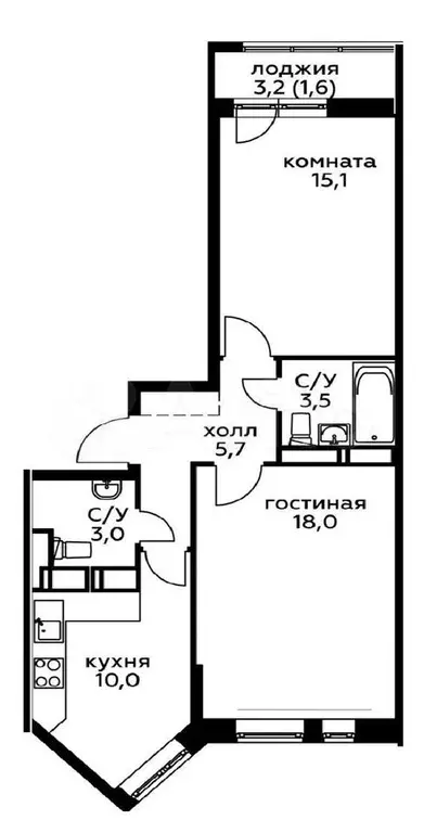 2-к. квартира, 55,1 м, 13/21 эт. - Фото 0