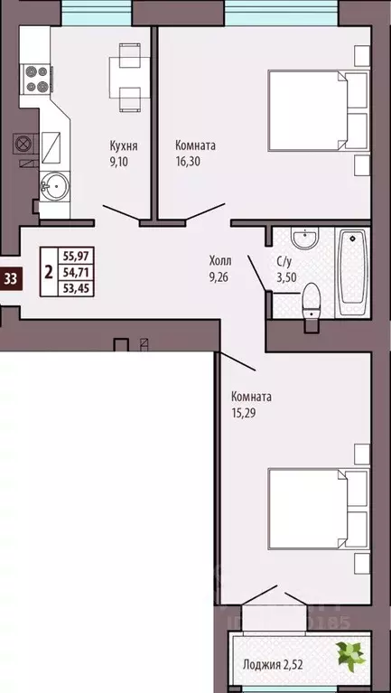 2-к кв. Калининградская область, Калининград Иркутская ул., 8 (55.0 м) - Фото 0