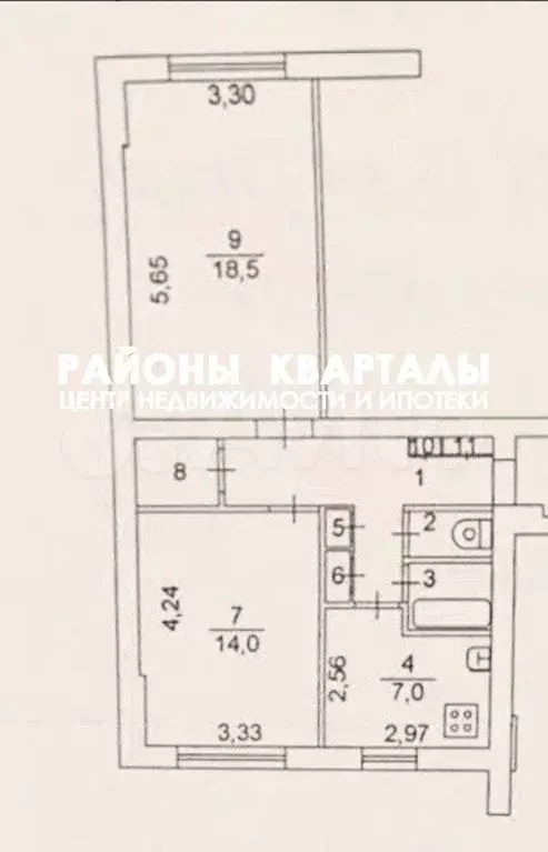 2-к. квартира, 55,7 м, 6/9 эт. - Фото 0