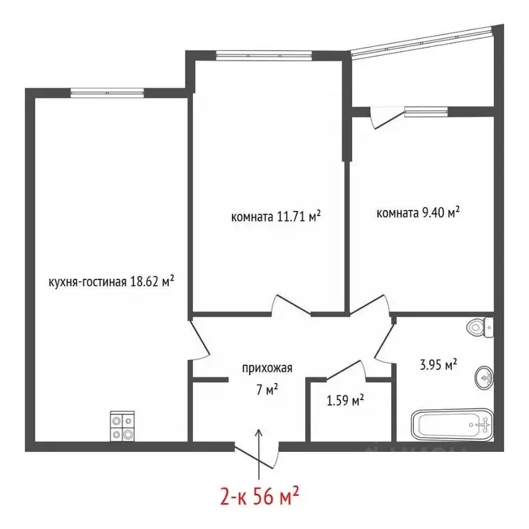 2-к кв. Свердловская область, Екатеринбург ул. Заводская, 73 (56.0 м) - Фото 2
