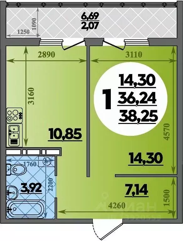 1-к кв. Краснодарский край, Краснодар ул. Генерал-лейтенанта ... - Фото 0