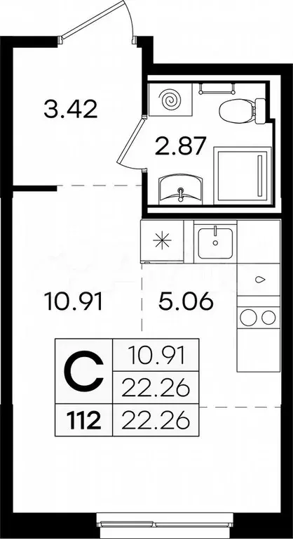 Квартира-студия, 22,3 м, 1/9 эт. - Фото 0