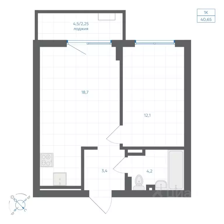 1-к кв. Челябинская область, Челябинск Клевер жилой комплекс (40.65 м) - Фото 1