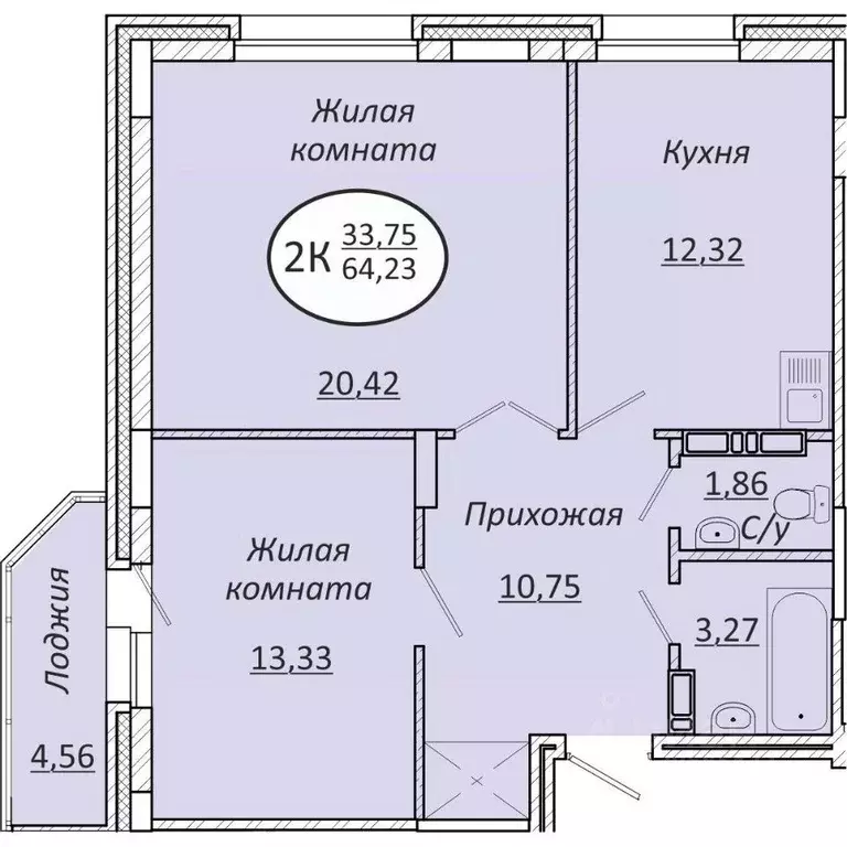 2-к кв. Новосибирская область, Новосибирск  (64.23 м) - Фото 0