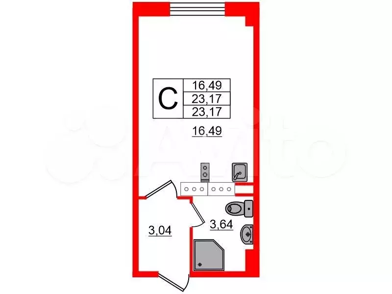 Квартира-студия, 23,2 м, 4/22 эт. - Фото 0