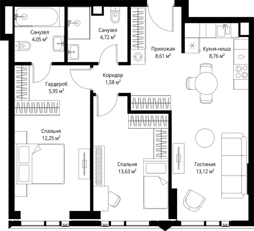 2-к кв. Москва Джойс жилой комплекс (74.04 м) - Фото 2