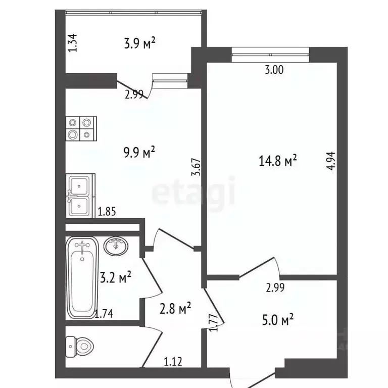 1-к кв. Тюменская область, Тюмень ул. Николая Зелинского, 19 (36.5 м) - Фото 2