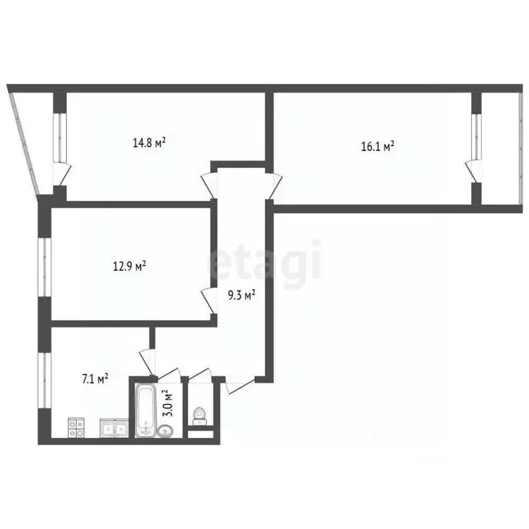 3-к кв. Москва ул. Академика Волгина, 3 (63.3 м) - Фото 2