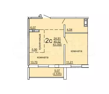 1-к. квартира, 43,1 м, 3/10 эт. - Фото 0