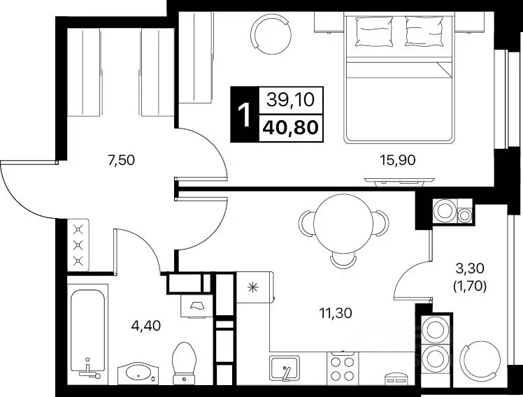 1-к кв. Ростовская область, Ростов-на-Дону бул. Авиаторов (40.8 м) - Фото 1