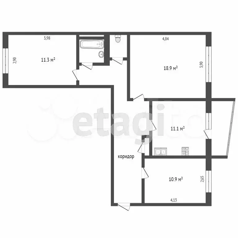 3-к. квартира, 72,1 м, 7/9 эт. - Фото 0