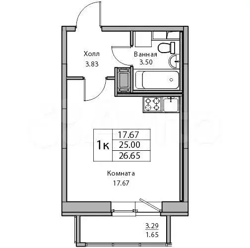 Квартира-студия, 25 м, 16/23 эт. - Фото 1