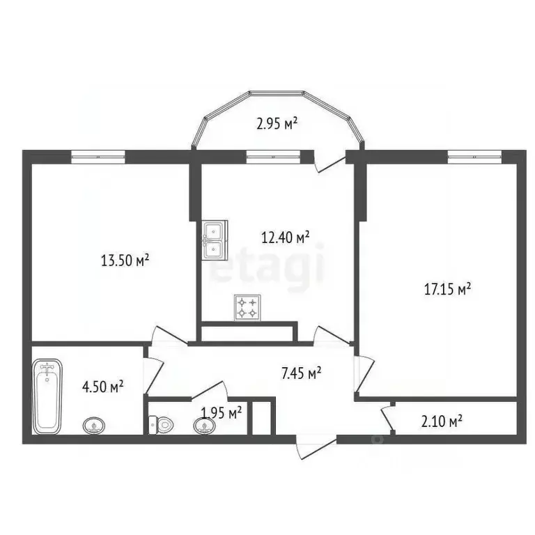 2-к кв. Санкт-Петербург пос. Парголово, ул. Федора Абрамова, 19к1 ... - Фото 2