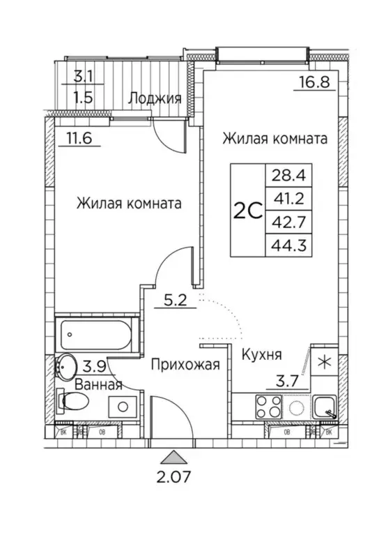 2-к кв. Приморский край, Владивосток ул. Расула Гамзатова, 7к2 (44.3 ... - Фото 0