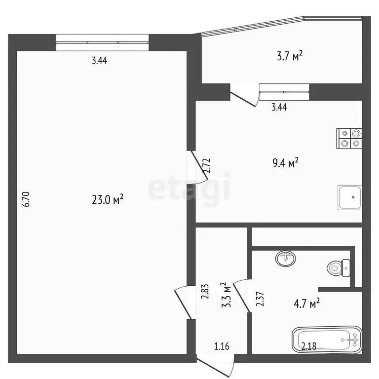1-комнатная квартира: Тюмень, улица Павла Шарова, 1к1 (37.1 м) - Фото 1