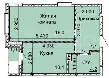 1-к. квартира, 38,9 м, 10/16 эт. - Фото 1