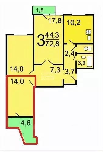 Комната Москва Домодедовская ул., 28К2 (14.0 м) - Фото 1