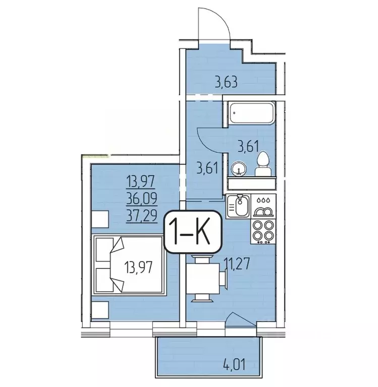 1-к кв. Бурятия, Улан-Удэ 105-й мкр,  (37.29 м) - Фото 1