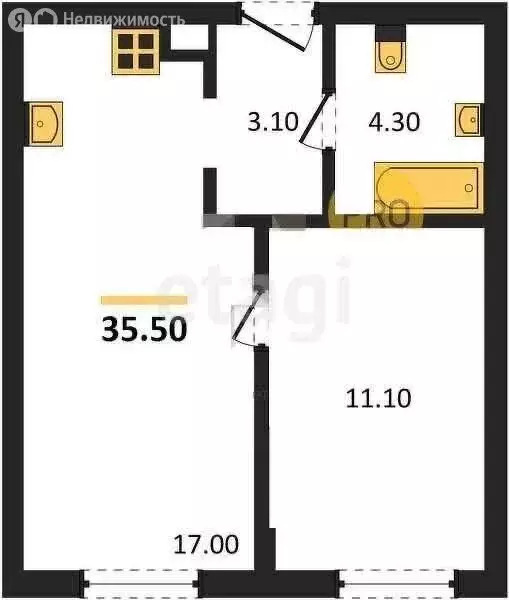 1-комнатная квартира: Калининград, Красносельская улица, 56 (36 м) - Фото 1