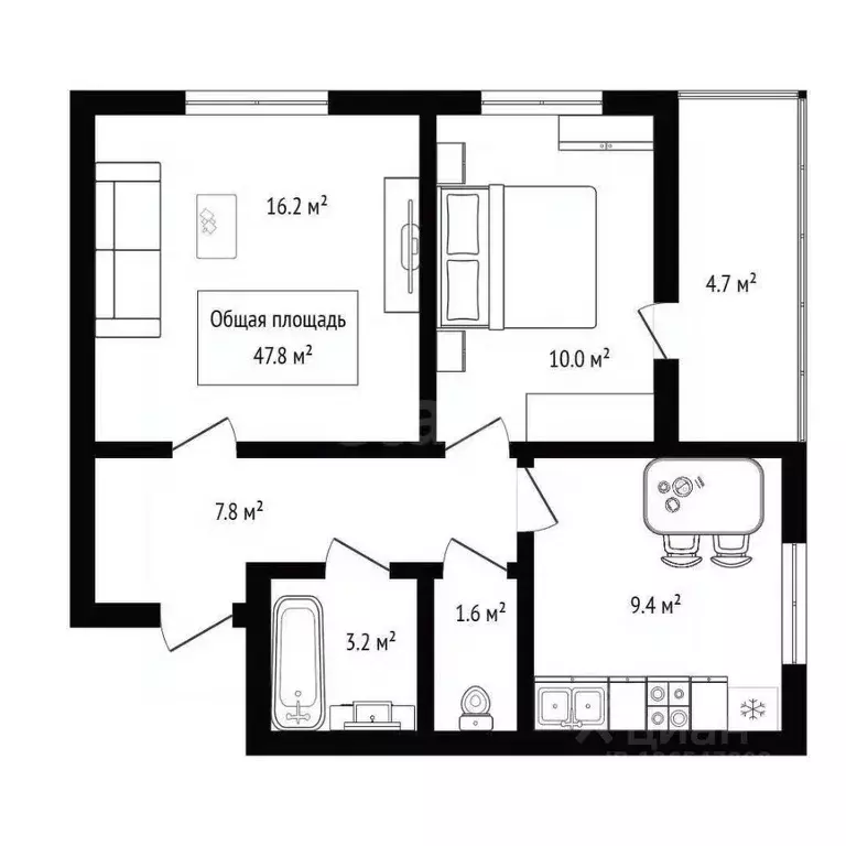 2-к кв. Новосибирская область, Новосибирск Часовая ул., 37/1 (48.7 м) - Фото 1