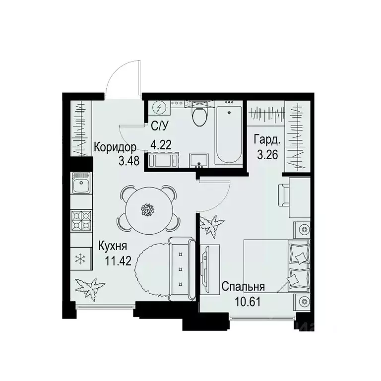 1-к кв. Санкт-Петербург ул. Профессора Попова, 38 (32.99 м) - Фото 0