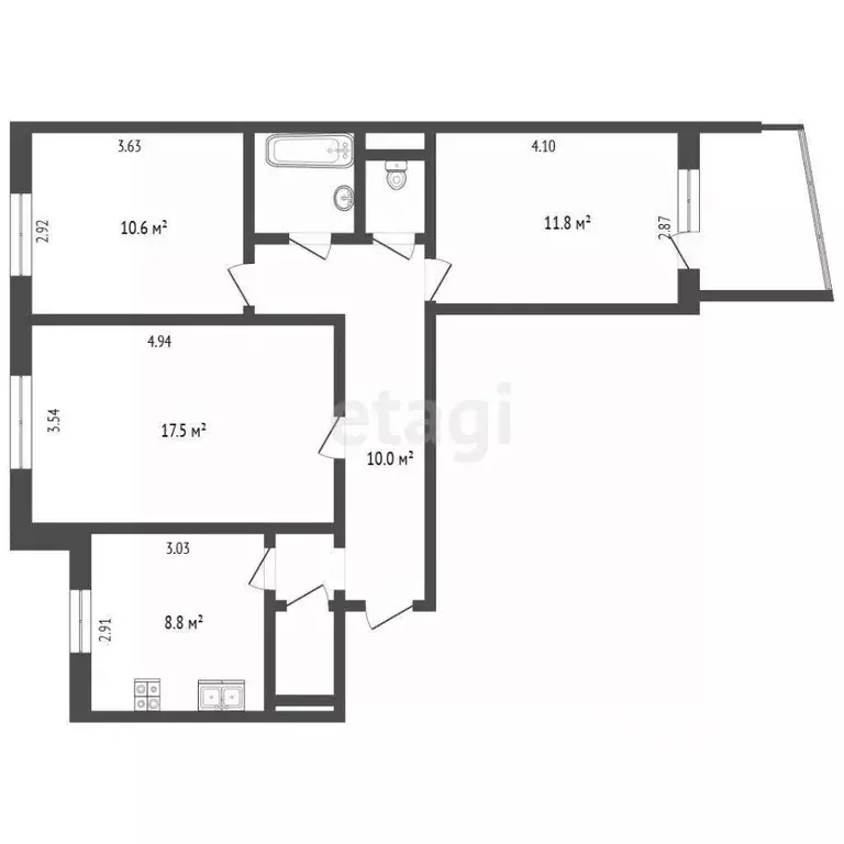 3-к кв. Вологодская область, Вологда Фрязиновская ул., 33 (65.0 м) - Фото 1