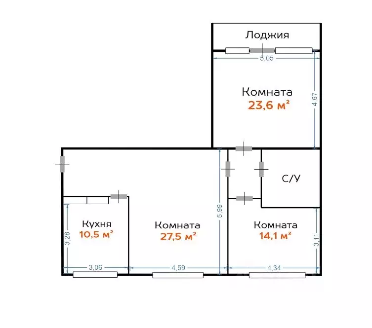 3-к кв. Москва Фестивальная ул., 9 (91.0 м) - Фото 2