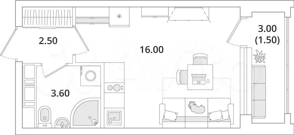 Квартира-студия, 23,8 м, 12/13 эт. - Фото 1