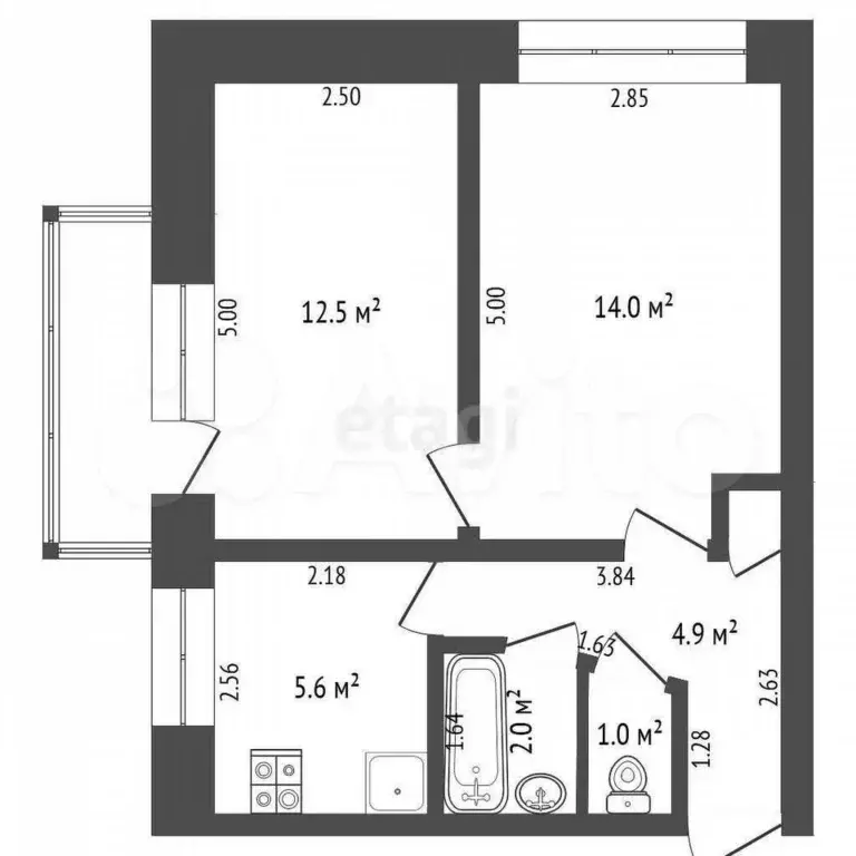 2-к. квартира, 40,5 м, 4/5 эт. - Фото 0
