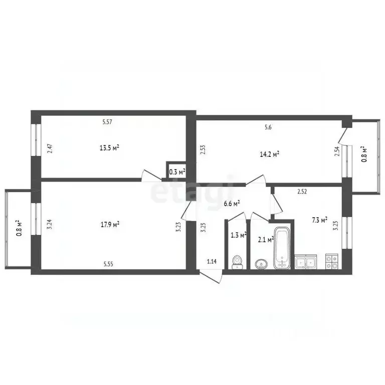 3-к кв. Крым, Феодосия ул. Крымская, 82А (63.2 м) - Фото 2