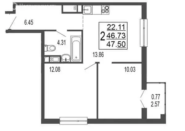 2-комнатная квартира: Лыткарино, 6-й микрорайон, 15Д (46.73 м) - Фото 1
