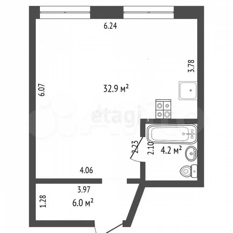 Квартира-студия, 42 м, 3/9 эт. - Фото 0