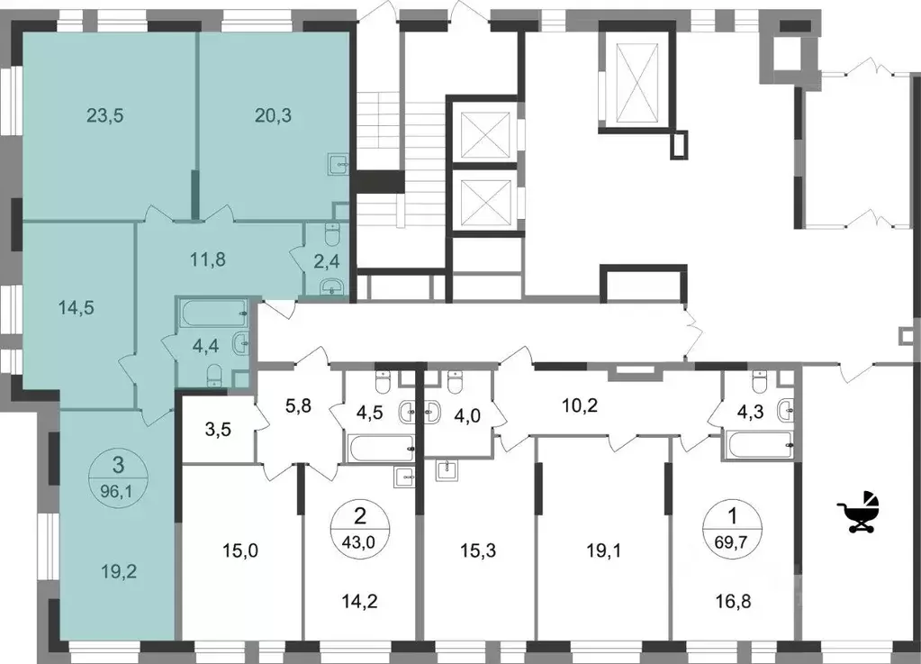 Квартира, 3 комнаты, 96.1 м - Фото 1