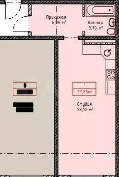 Квартира-студия, 37,8 м, 2/16 эт. - Фото 0