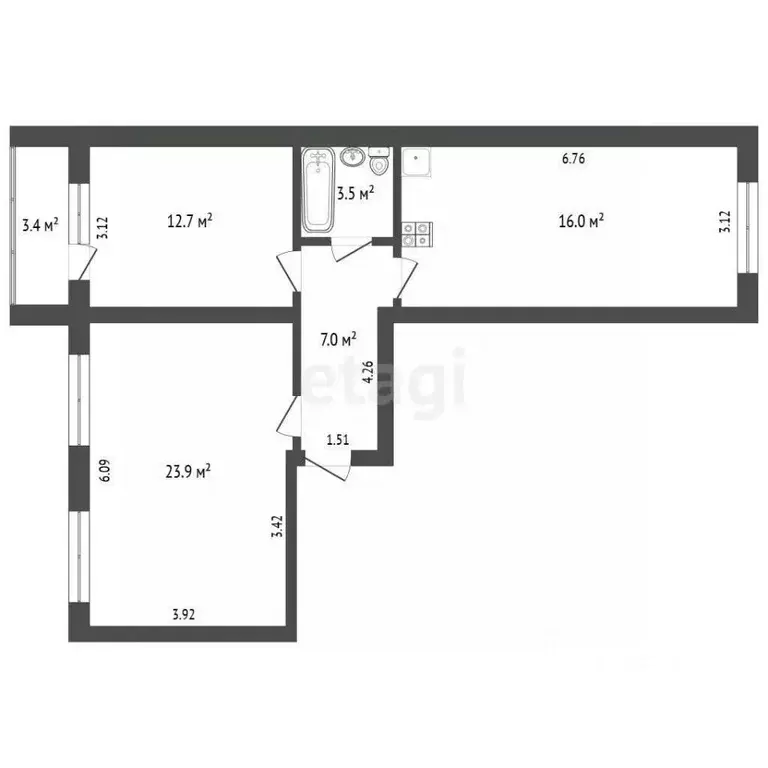 3-к кв. Кемеровская область, Кемерово бул. Строителей, 73А (68.2 м) - Фото 1