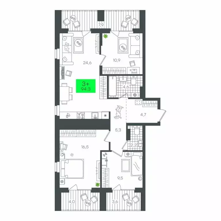 3-комнатная квартира: Тюмень, улица Василия Малкова, 5 (94.3 м) - Фото 2