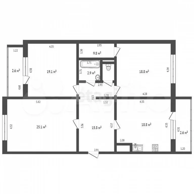 3-к. квартира, 105,4 м, 3/9 эт. - Фото 0