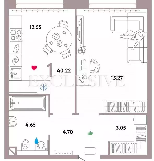 Студия Москва ул. Мустая Карима, 12 (40.7 м) - Фото 1