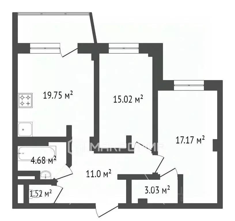 2-к кв. Ханты-Мансийский АО, Сургут Югорская ул., 17 (74.8 м) - Фото 1