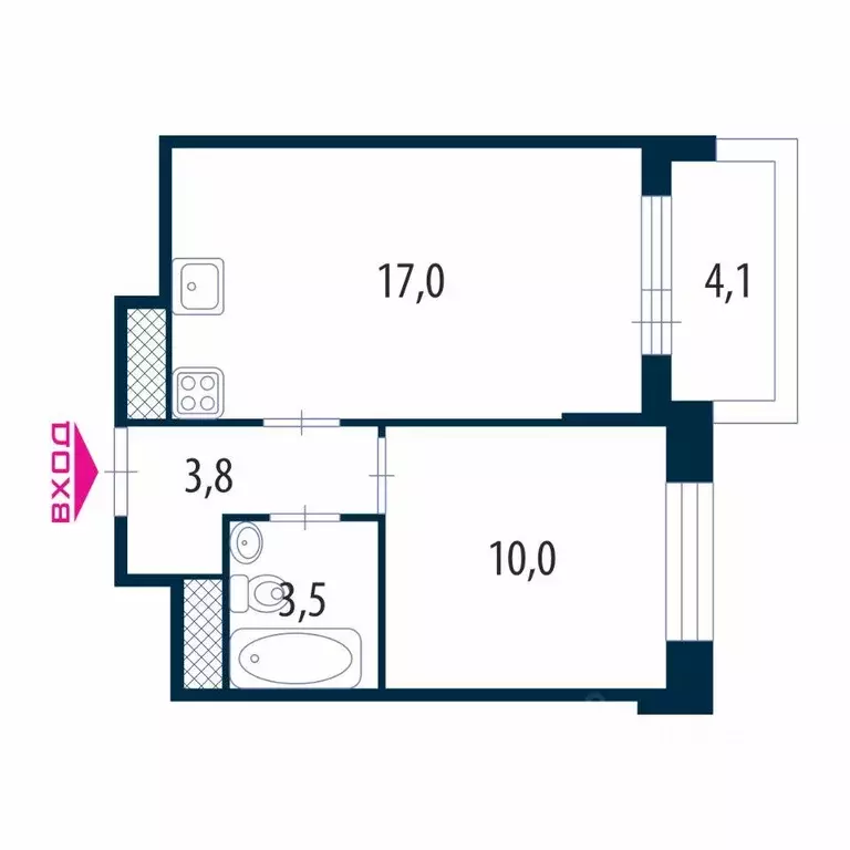 Квартира, 1 комната, 34.29 м - Фото 1