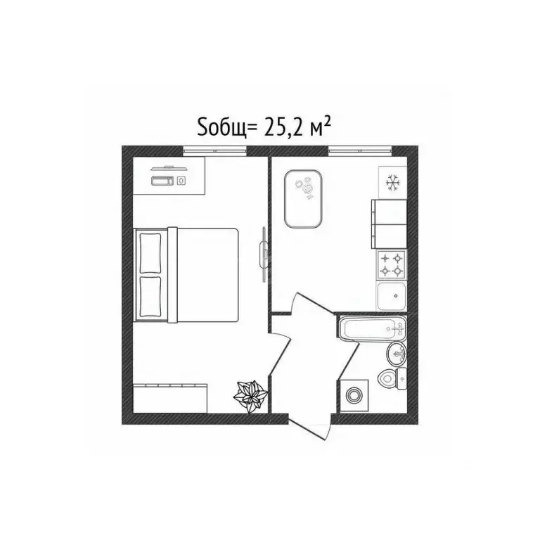 1-к кв. Брянская область, Брянск Уральская ул., 100 (25.2 м) - Фото 0